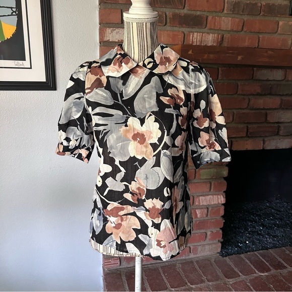 Archerie Tops - Archerie Peter Pan Collar Floral Print Cotton Blouse Sz 2